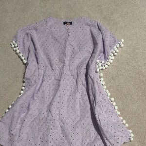 Andy & Evan Lilac Eyelet coverup with White Pom Trim